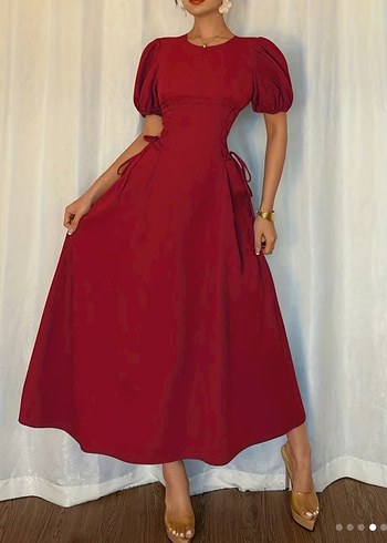 Bordo Uzun Drapeli Kadın Elbise #shein - Görsel 3