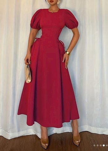 Bordo Uzun Drapeli Kadın Elbise #shein - Görsel 4