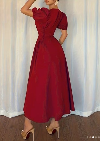 Bordo Uzun Drapeli Kadın Elbise #shein - Görsel 2