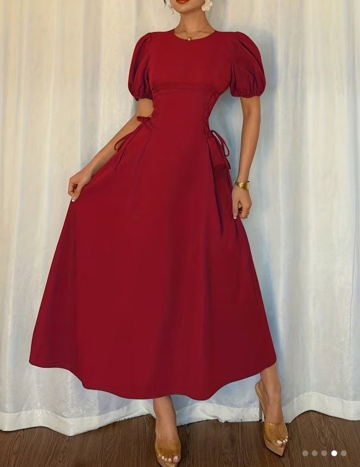 Bordo Uzun Drapeli Kadın Elbise #shein - Görsel 3