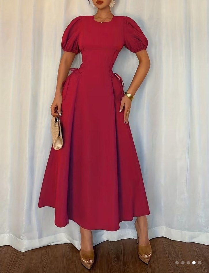 Bordo Uzun Drapeli Kadın Elbise #shein - Görsel 4