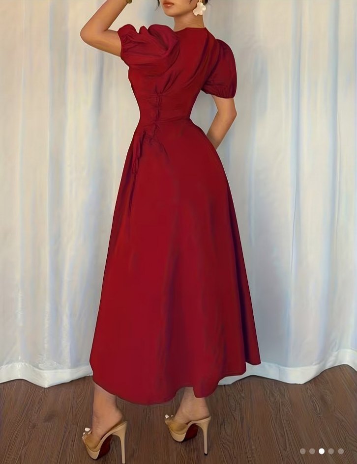 Bordo Uzun Drapeli Kadın Elbise #shein - Görsel 2