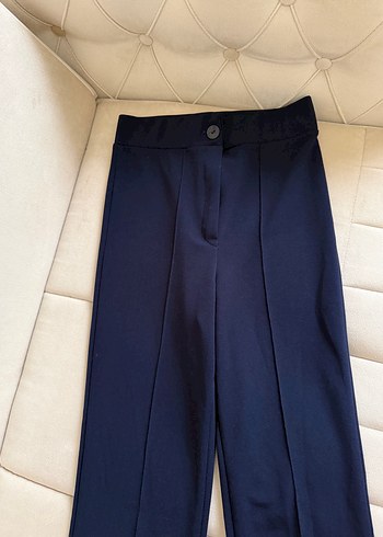 Lacivert Pilili Kadın Kumaş Pantolon - Görsel 2