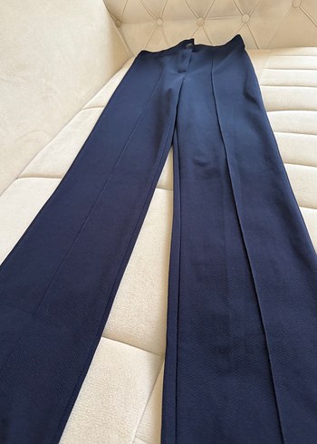 Lacivert Pilili Kadın Kumaş Pantolon - Görsel 7