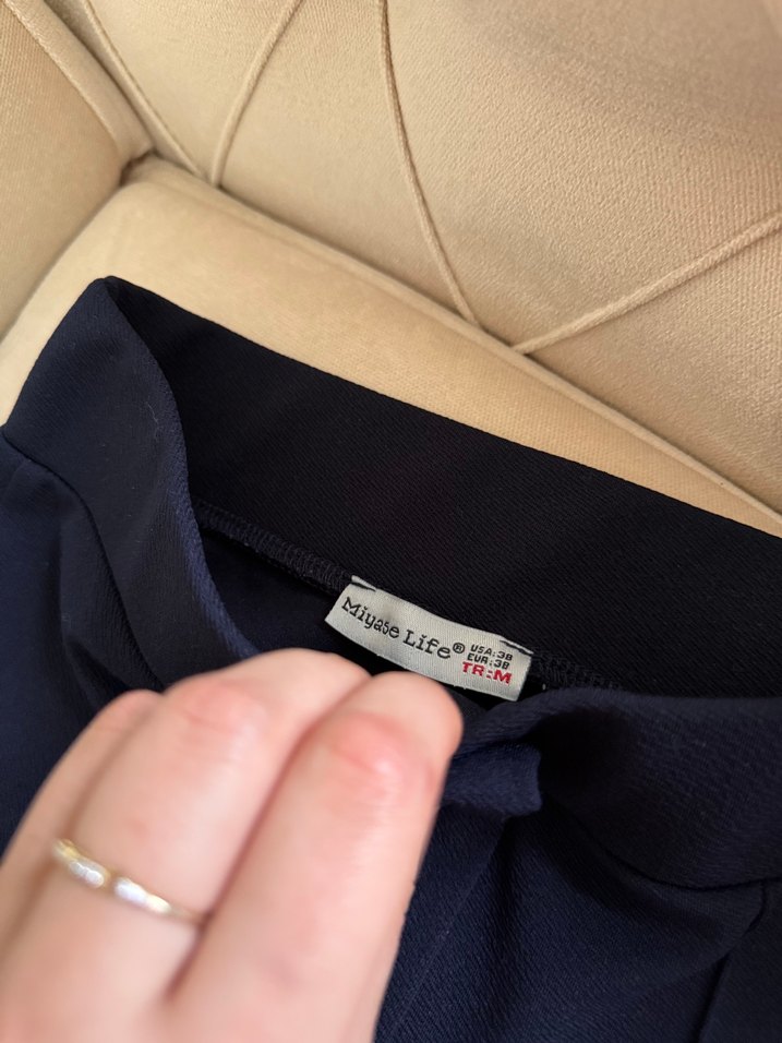 Lacivert Pilili Kadın Kumaş Pantolon - Görsel 4