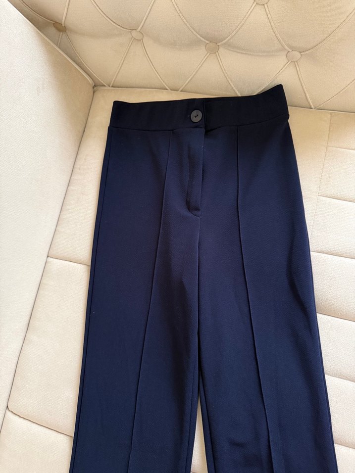 Lacivert Pilili Kadın Kumaş Pantolon - Görsel 2