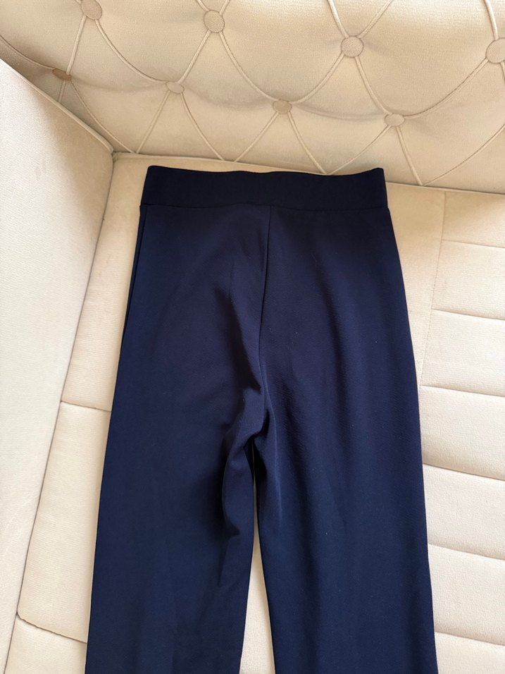 Lacivert Pilili Kadın Kumaş Pantolon - Görsel 5