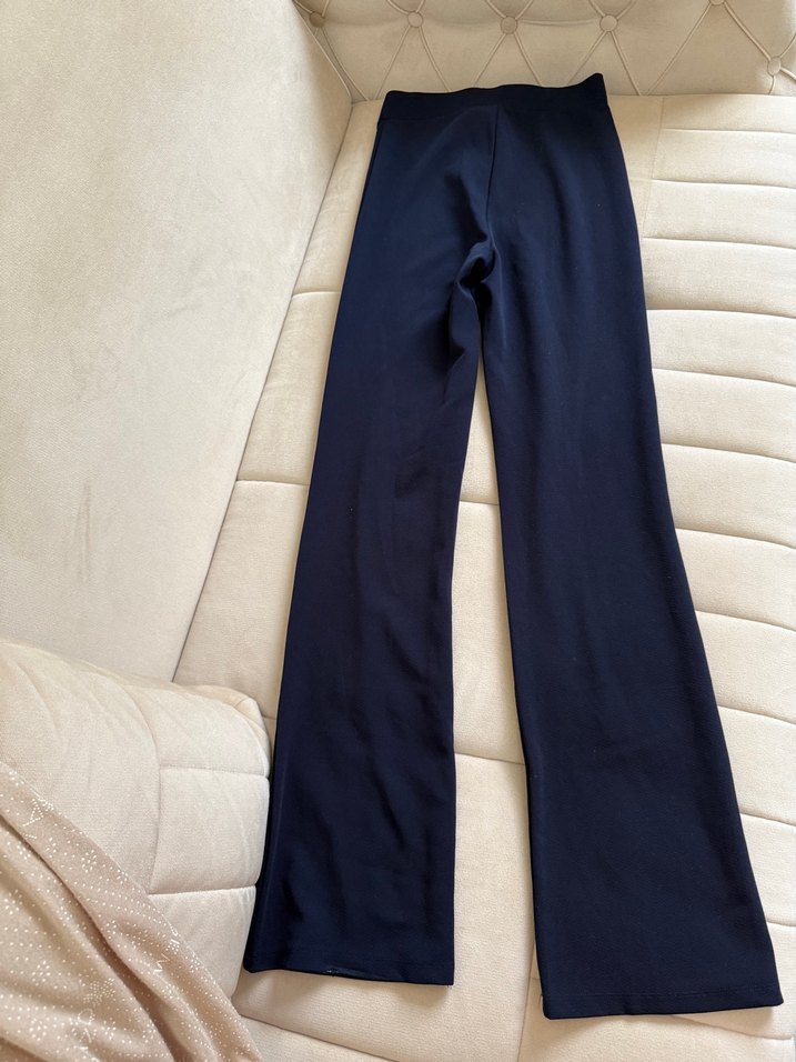 Lacivert Pilili Kadın Kumaş Pantolon - Görsel 3