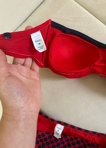 Koyu Kırmızı Mini Bikini Üstü ve Puantiyeli Yüksek Bel Alt - Görsel 6