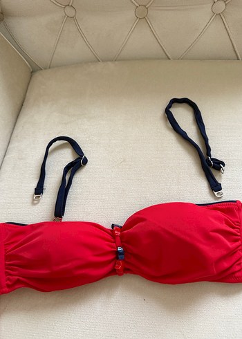 Koyu Kırmızı Mini Bikini Üstü ve Puantiyeli Yüksek Bel Alt - Görsel 2