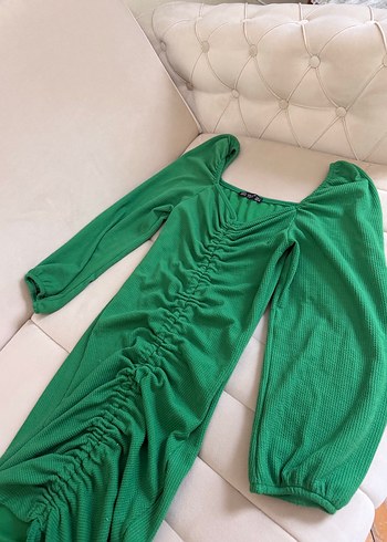 Yeşil Drapeli Uzun Kadın Elbise - Görsel 6