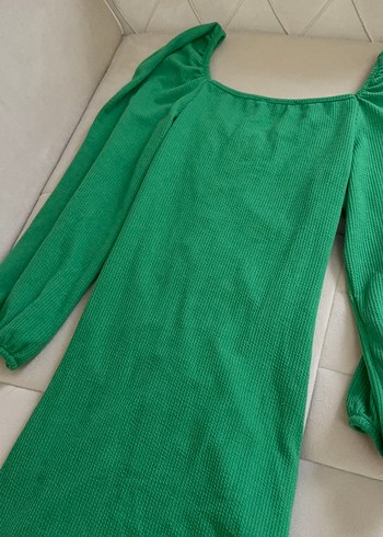 Yeşil Drapeli Uzun Kadın Elbise - Görsel 7