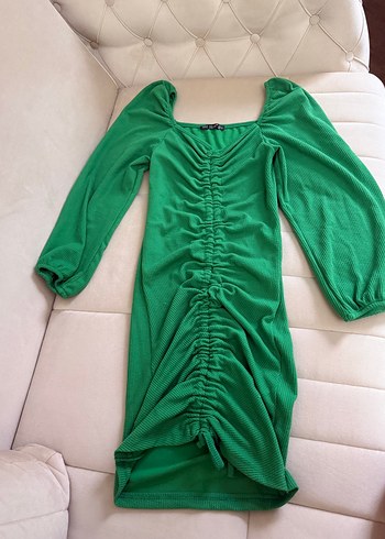 Yeşil Drapeli Uzun Kadın Elbise - Görsel 3