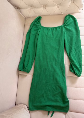 Yeşil Drapeli Uzun Kadın Elbise - Görsel 5