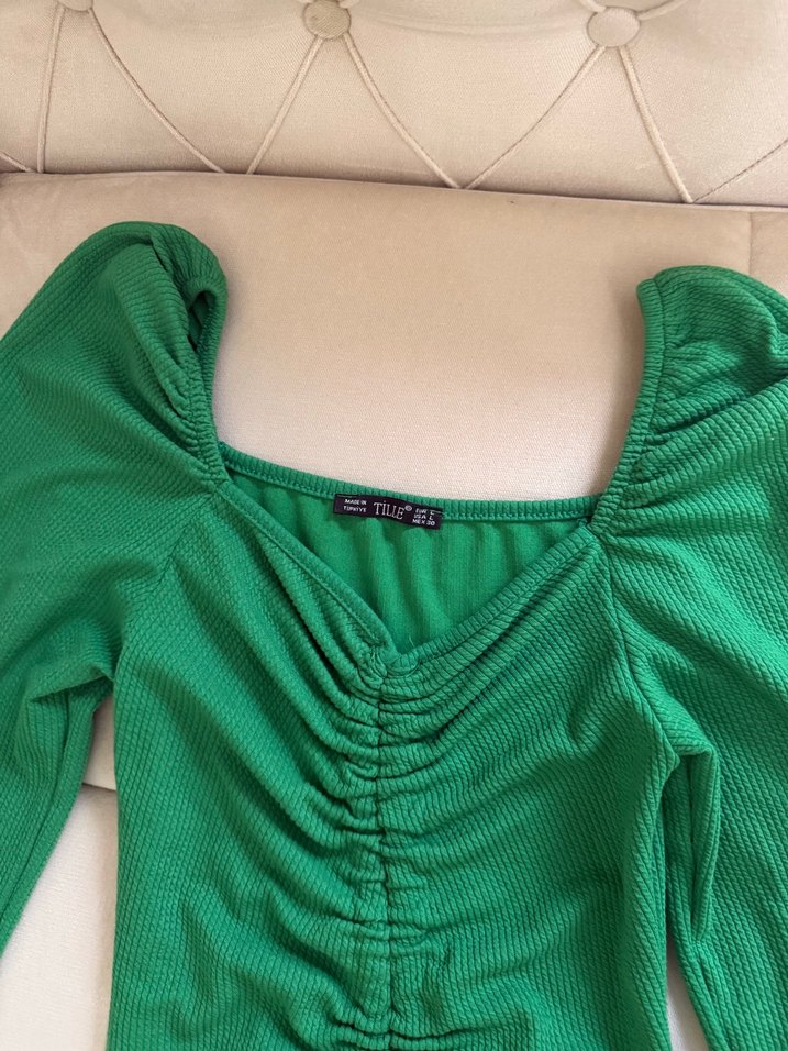 Yeşil Drapeli Uzun Kadın Elbise - Görsel 2