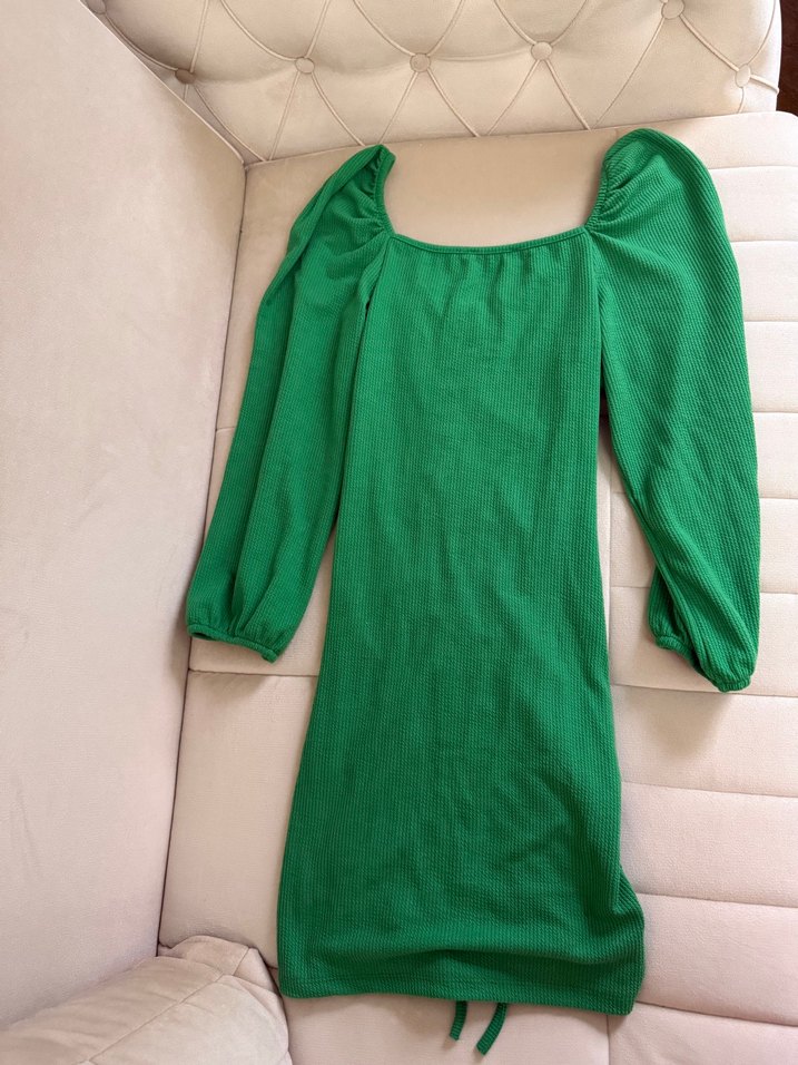 Yeşil Drapeli Uzun Kadın Elbise - Görsel 5