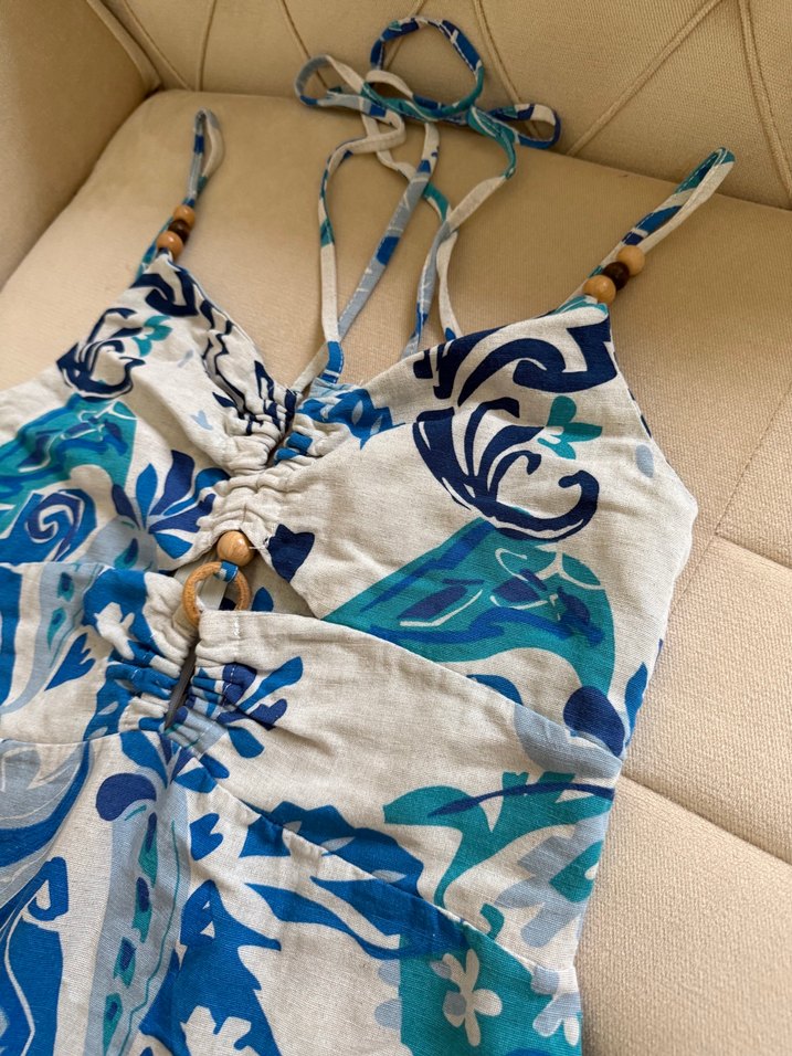 Mavi Bohem Desenli Uzun Elbise - Görsel 3