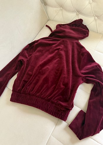 Bordo Kapüşonlu Fermuarlı mont - Görsel 7