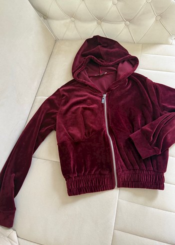Bordo Kapüşonlu Fermuarlı mont - Görsel 3