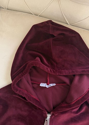 Bordo Kapüşonlu Fermuarlı mont - Görsel 6