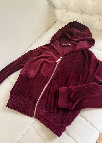 Bordo Kapüşonlu Fermuarlı mont - Görsel 2