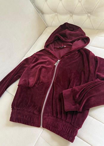 Bordo Kapüşonlu Fermuarlı mont - Görsel 4