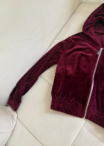 Bordo Kapüşonlu Fermuarlı mont - Görsel 5