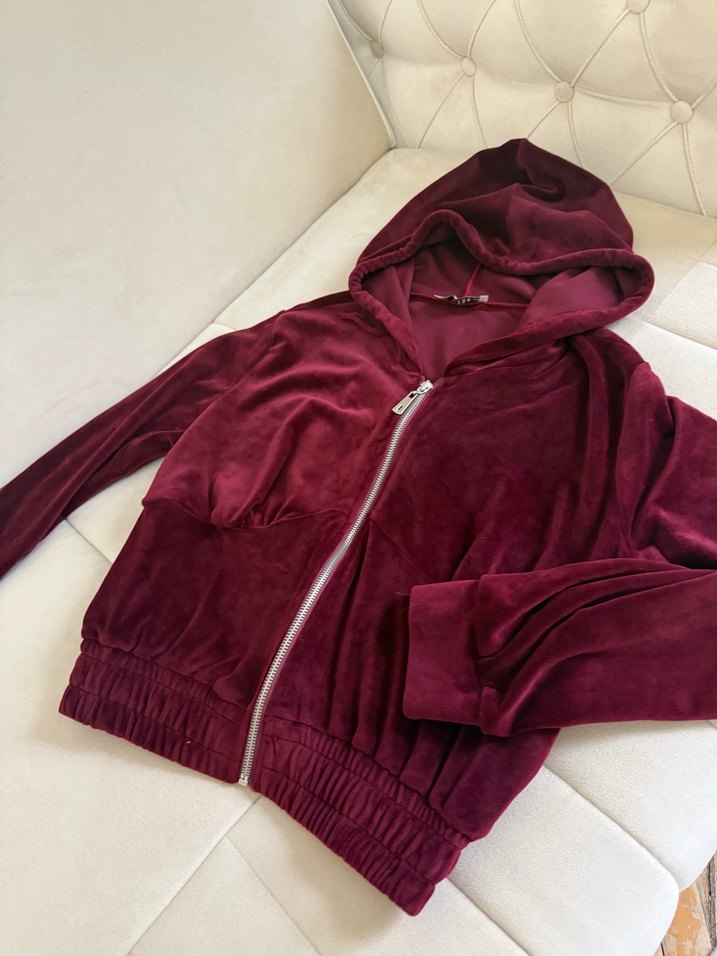 Bordo Kapüşonlu Fermuarlı mont - Görsel 2