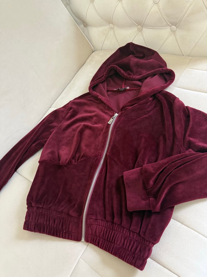 Bordo Kapüşonlu Fermuarlı mont - Görsel 4