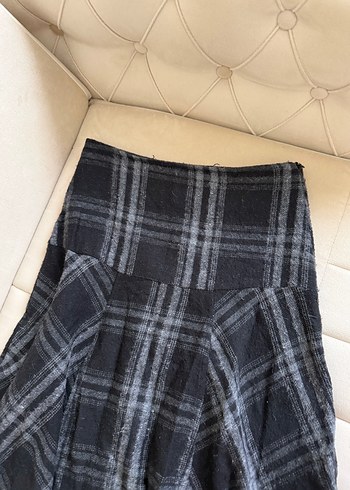 Gri Ekoseli Midi Uzun Etek - Görsel 3