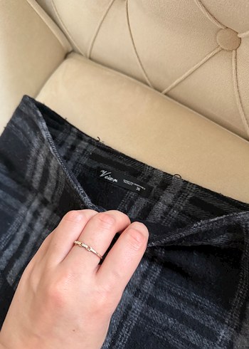 Gri Ekoseli Midi Uzun Etek - Görsel 6