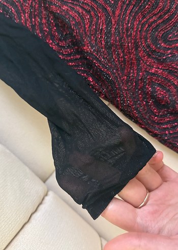 Bordo Desenli Tek Kollu Straplez bluz - Görsel 5