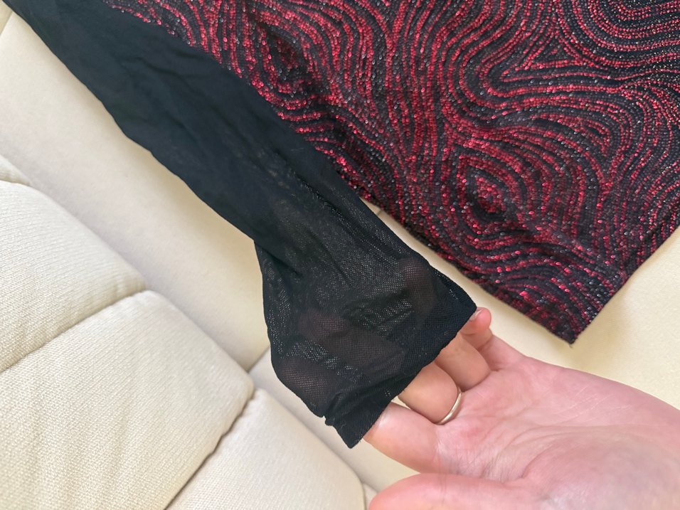 Bordo Desenli Tek Kollu Straplez bluz - Görsel 5