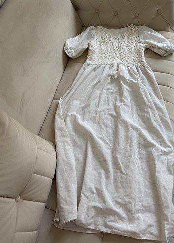 Dantel Detaylı Bohem Uzun Keten Elbise - Görsel 2