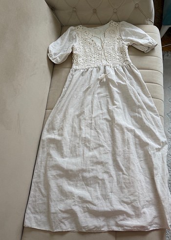 Dantel Detaylı Bohem Uzun Keten Elbise - Görsel 7