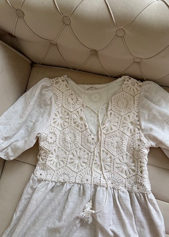 Dantel Detaylı Bohem Uzun Keten Elbise - Görsel 3