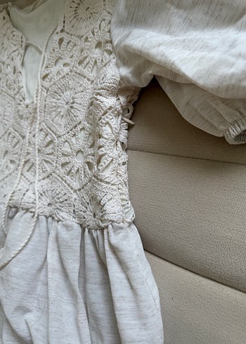 Dantel Detaylı Bohem Uzun Keten Elbise - Görsel 5