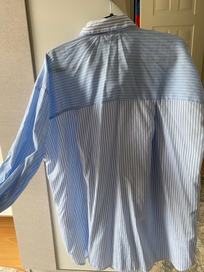 Mavi Çizgili Kadın uzun Kollu Gömlek - Görsel 4