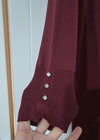 Bordo Kadın Uzun Kollu Salaş Elbise - Görsel 2