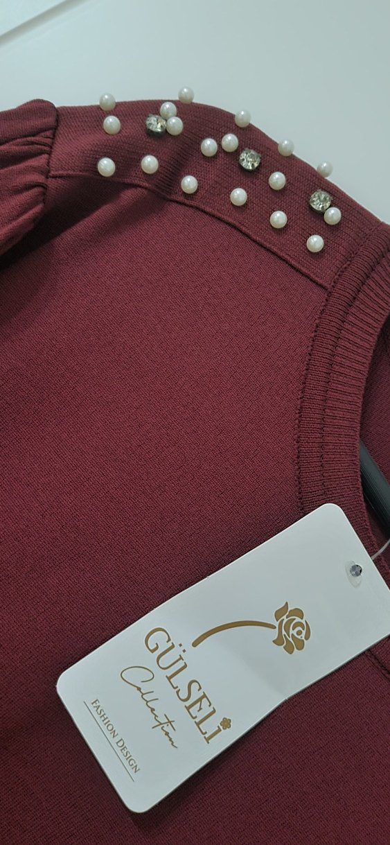 Bordo Kadın Uzun Kollu Salaş Elbise - Görsel 4