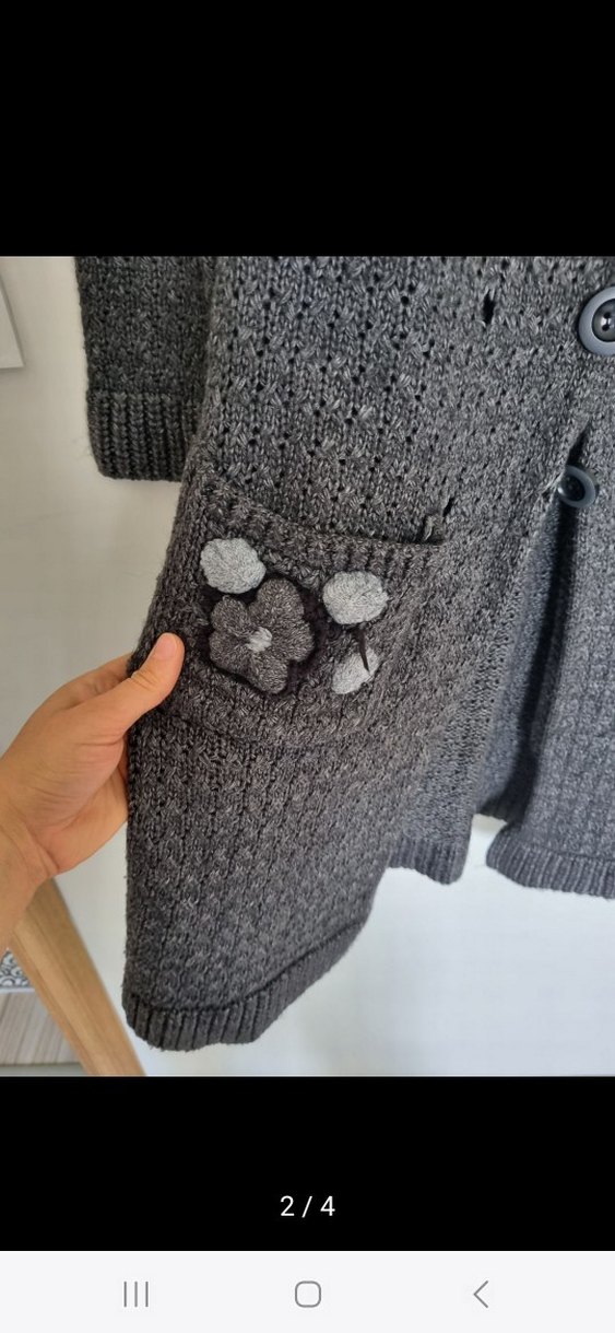 Düğmeli Uzun Gri Triko Kadın Hırka - Görsel 4