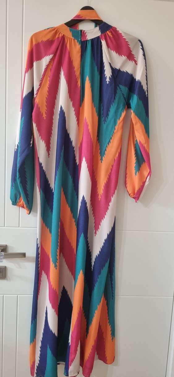 Renkli Pilili Uzun Bohem Elbise - Görsel 2