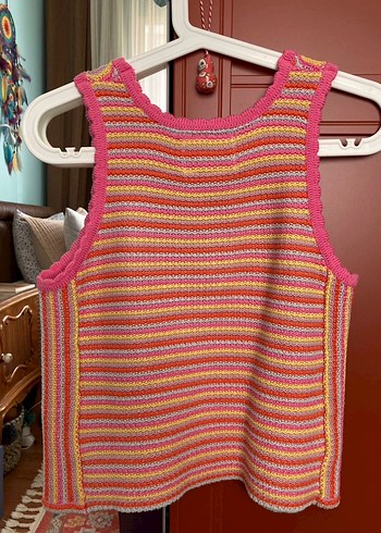 Renkli Çizgili Örme Kız Yeleği - Görsel 3