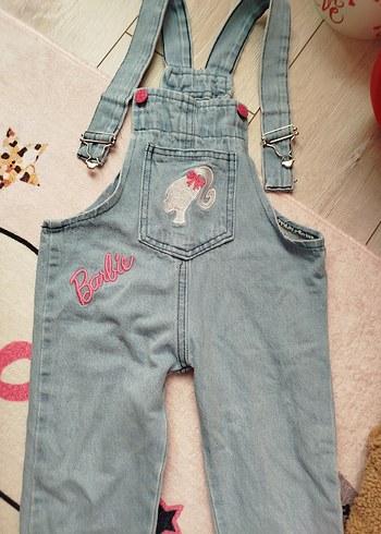 Nakışlı Mavi Kız Denim Salopet