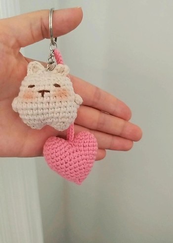 Pembe Örgü ayıcık kalp anahtarlık çanta charh