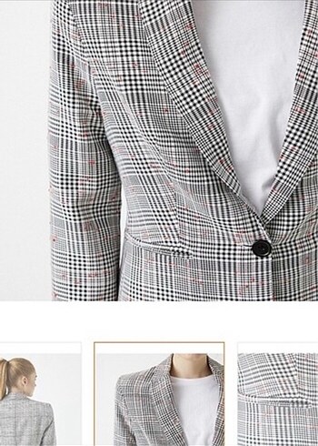 Düğmeli Gri Ekose Desenli Kadın Ceket - Görsel 2