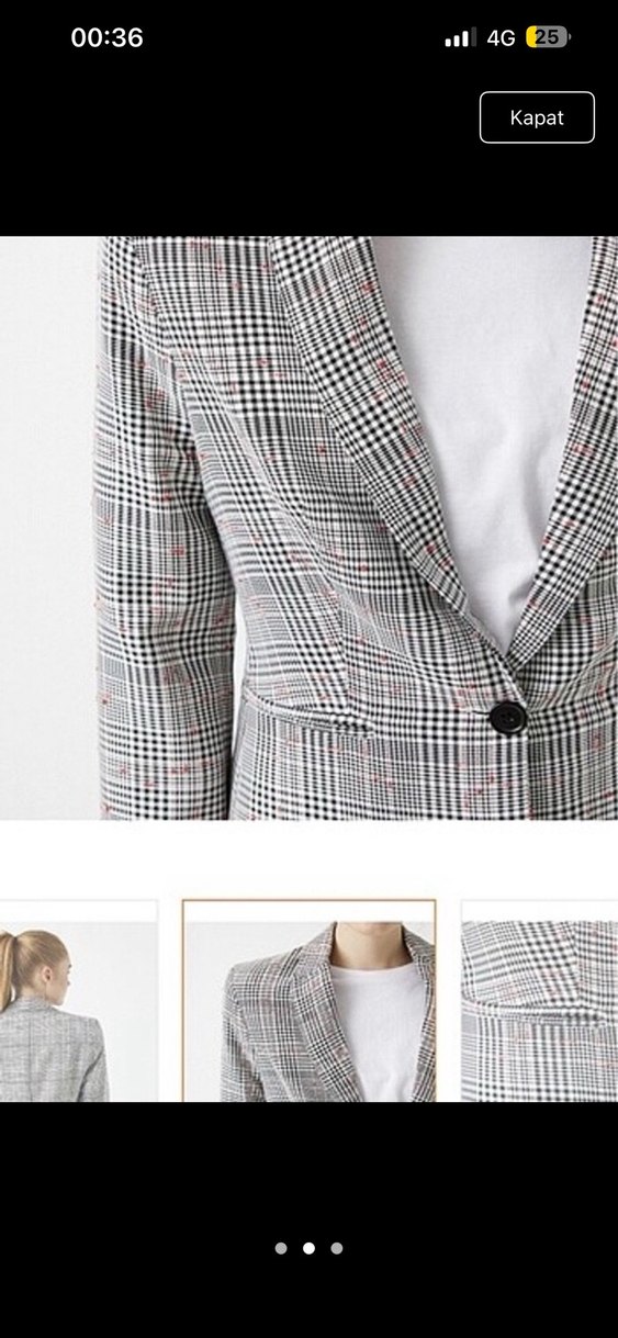 Düğmeli Gri Ekose Desenli Kadın Ceket - Görsel 2