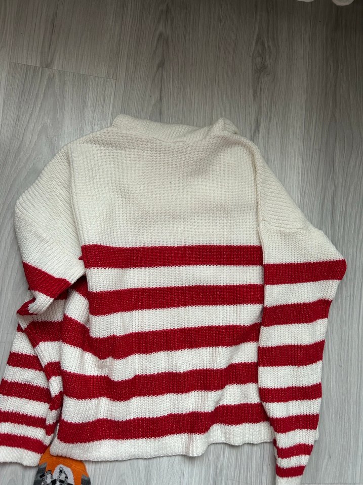 Kırmızı Çizgili Kadın Triko Kazak - Görsel 2