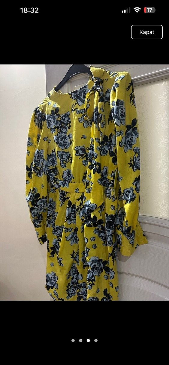 Sarı Vintage Midi Elbise - Görsel 3