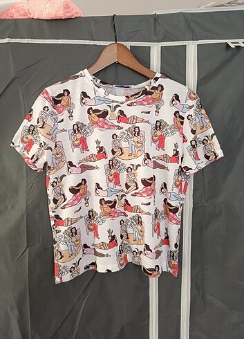 s Beden çeşitli Renk Zara Kadınlar Desenli Pamuklu Tshirt